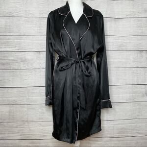 Linea Donatella Black Satin Tie Waist Long Sleeve Robe S/M